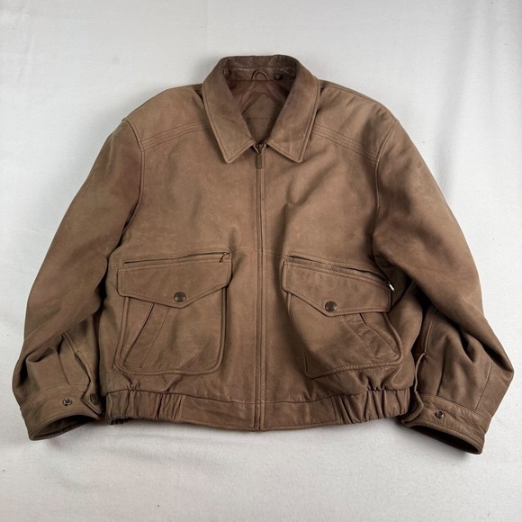 Roundtree & Yorke Other - Roundtree‎ & Yorke Mens XL Brown Leather Bomber Jacket Full Zip Aviator Coat